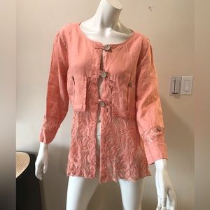 ali miles Women’s linen embroidered top/blouse/cardigan/size L/nwt